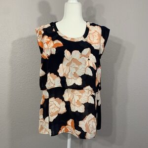 CAbi Style 5030 Women's Tiered Layered‎ Cap Sleeve Floral Blouse Keyhole Size Sm
